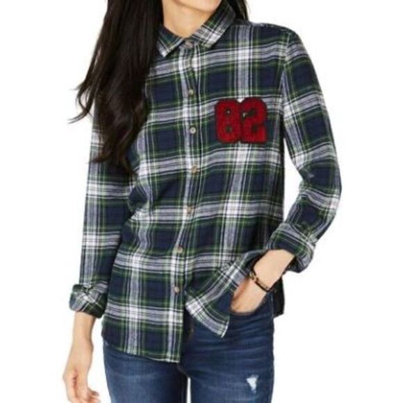 Polly & Esther Cotton Flannel Button-Down Top - Picture 1 of 7